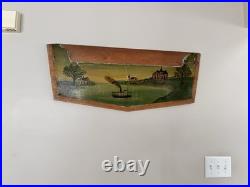 American Antique Oil on Board Folk Art Painting Steamship Harbor 19th Century