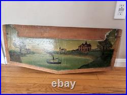 American Antique Oil on Board Folk Art Painting Steamship Harbor 19th Century