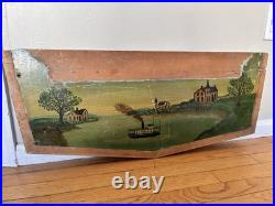 American Antique Oil on Board Folk Art Painting Steamship Harbor 19th Century
