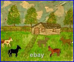 American Folk Art Oil Painting On Paper Depression Era Naive Primitive V Fine