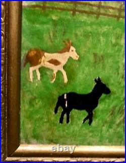 American Folk Art Oil Painting On Paper Depression Era Naive Primitive V Fine