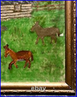 American Folk Art Oil Painting On Paper Depression Era Naive Primitive V Fine