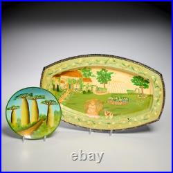 American Folk Art Outsider Art Painted Silverplate Tray Plate Lot of 2 Vintage American Folk Art Outsider Art Painted Silverplate Tray Plate Lot of 2 Vintage