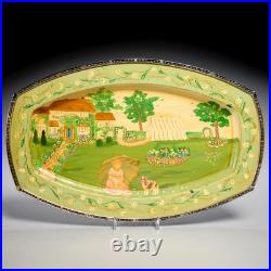 American Folk Art Outsider Art Painted Silverplate Tray Plate Lot of 2 Vintage American Folk Art Outsider Art Painted Silverplate Tray Plate Lot of 2 Vintage