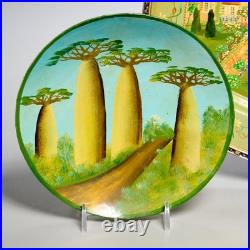 American Folk Art Outsider Art Painted Silverplate Tray Plate Lot of 2 Vintage American Folk Art Outsider Art Painted Silverplate Tray Plate Lot of 2 Vintage
