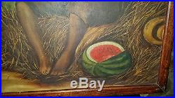 American Folk Art Painting Black Farm Boy Eating Watermelon SATISFACTION 19X24