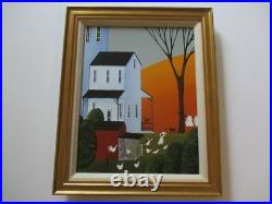 American Folk Art Painting Whimsical Estate Country Landscape Charming Listed