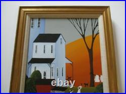 American Folk Art Painting Whimsical Estate Country Landscape Charming Listed