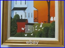 American Folk Art Painting Whimsical Estate Country Landscape Charming Listed