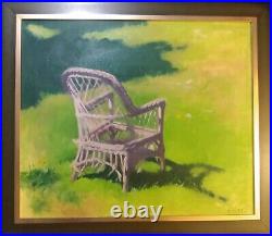 American Folk Art/Signed/Yard With Chair/Grass/Oil On Canvas/Outdoors
