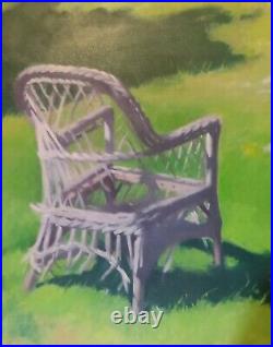 American Folk Art/Signed/Yard With Chair/Grass/Oil On Canvas/Outdoors