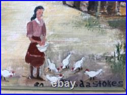 American Folk Artist Rhoda B Stokes (1902-1988) 5x7 Oil Painting Framed