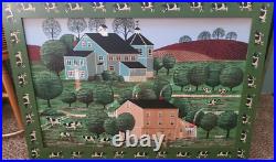 American Folk Painting Custom Art Frame Signed Huntington Canvas Country Cows American Folk Painting Custom Art Frame Signed Huntington Canvas Country Cows