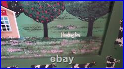 American Folk Painting Custom Art Frame Signed Huntington Canvas Country Cows American Folk Painting Custom Art Frame Signed Huntington Canvas Country Cows