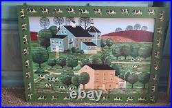 American Folk Painting Custom Art Frame Signed Huntington Canvas Country Cows American Folk Painting Custom Art Frame Signed Huntington Canvas Country Cows