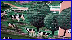 American Folk Painting Custom Art Frame Signed Huntington Canvas Country Cows American Folk Painting Custom Art Frame Signed Huntington Canvas Country Cows