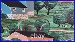 American Folk Painting Custom Art Frame Signed Huntington Canvas Country Cows American Folk Painting Custom Art Frame Signed Huntington Canvas Country Cows