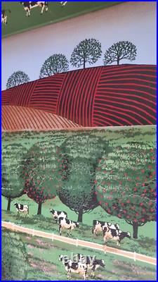 American Folk Painting Custom Art Frame Signed Huntington Canvas Country Cows American Folk Painting Custom Art Frame Signed Huntington Canvas Country Cows