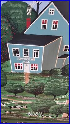 American Folk Painting Custom Art Frame Signed Huntington Canvas Country Cows American Folk Painting Custom Art Frame Signed Huntington Canvas Country Cows