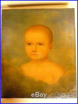 American Oil Painting Child Memorial Portrait Primitive Folk Art AAFA C. 1830's