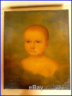American Oil Painting Child Memorial Portrait Primitive Folk Art AAFA C. 1830's