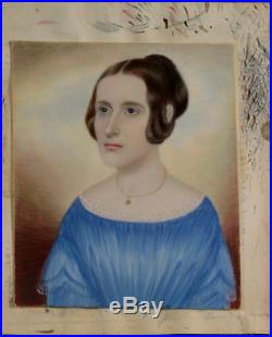 American Portrait Miniature by Mrs. Moses B Russell Folk Painting c1840