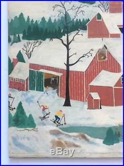 American Winter -E I Soper -1940s Primitive Folk Art Painting Like Grandma Moses