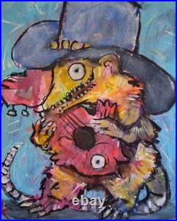Americana Animal Outsider Painting LRG Graffiti Folk Abstract Canvas Whimsical