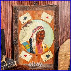Americana Folk Art Native American Indian Chief Playing Cards Portrait Painting