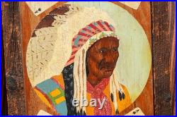 Americana Folk Art Native American Indian Chief Playing Cards Portrait Painting