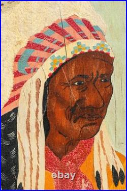 Americana Folk Art Native American Indian Chief Playing Cards Portrait Painting