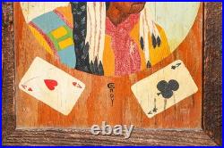 Americana Folk Art Native American Indian Chief Playing Cards Portrait Painting