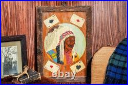Americana Folk Art Native American Indian Chief Playing Cards Portrait Painting