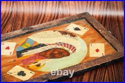Americana Folk Art Native American Indian Chief Playing Cards Portrait Painting
