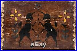 An Antique Folk Art Paint Decorated Unicorns & Heart Pine Box