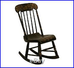 An Antique Folk Art Tole Scene Painted Ebonized Rocking Chair