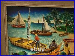 Andre Normil Original Haitian Seaside Oil Painting on Masonite 28x24 Framed