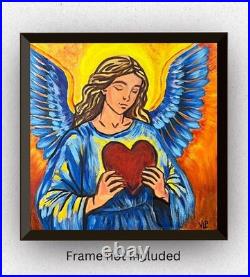 Angel Heart Inspirational Expressionist Art Acrylic 12x12 Canvas VLP Original