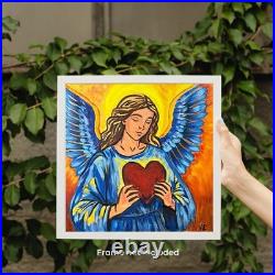Angel Heart Inspirational Expressionist Art Acrylic 12x12 Canvas VLP Original