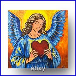 Angel Heart Inspirational Expressionist Art Acrylic 12x12 Canvas VLP Original