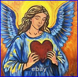Angel Heart Inspirational Expressionist Art Acrylic 12x12 Canvas VLP Original