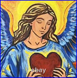 Angel Heart Inspirational Expressionist Art Acrylic 12x12 Canvas VLP Original