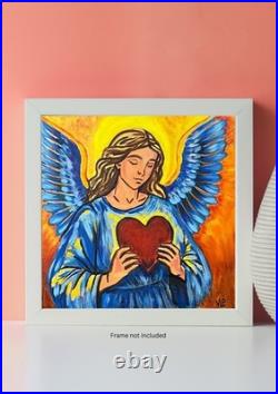 Angel Heart Inspirational Expressionist Art Acrylic 12x12 Canvas VLP Original