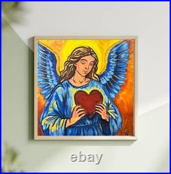 Angel Heart Inspirational Expressionist Art Acrylic 12x12 Canvas VLP Original