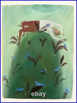 Ann Chamberlin Painting Gouache Primitive Folk Art Illustration