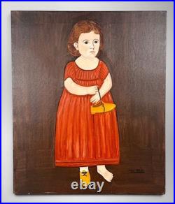 Ann Reid Folk Art Portrait Painting Girl One Shoe Off Americana Style