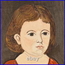 Ann Reid Folk Art Portrait Painting Girl One Shoe Off Americana Style