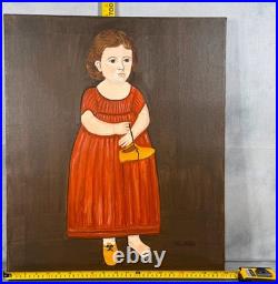 Ann Reid Folk Art Portrait Painting Girl One Shoe Off Americana Style