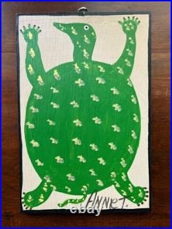 Annie Tolliver Folk Art Wooden Board Painting Green Turtles