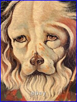 Anthropomorphic Vintage Big Oil On Canvas Dog Fishing Signed Hamilton 30x41 OOAK